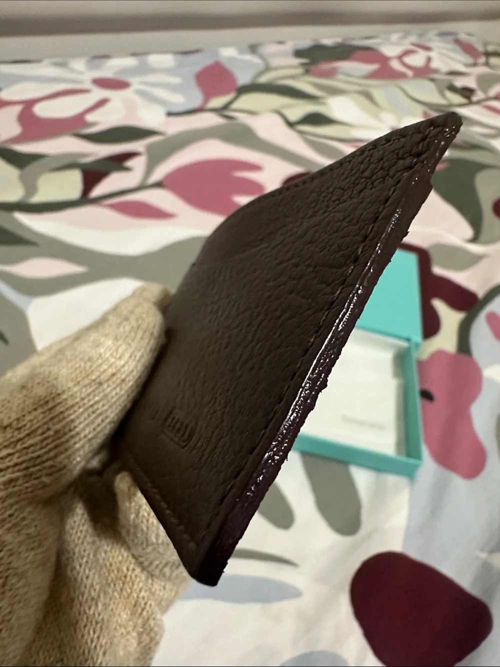 Tiffany & Co. Brown Textured Leather Card Holder Unisex